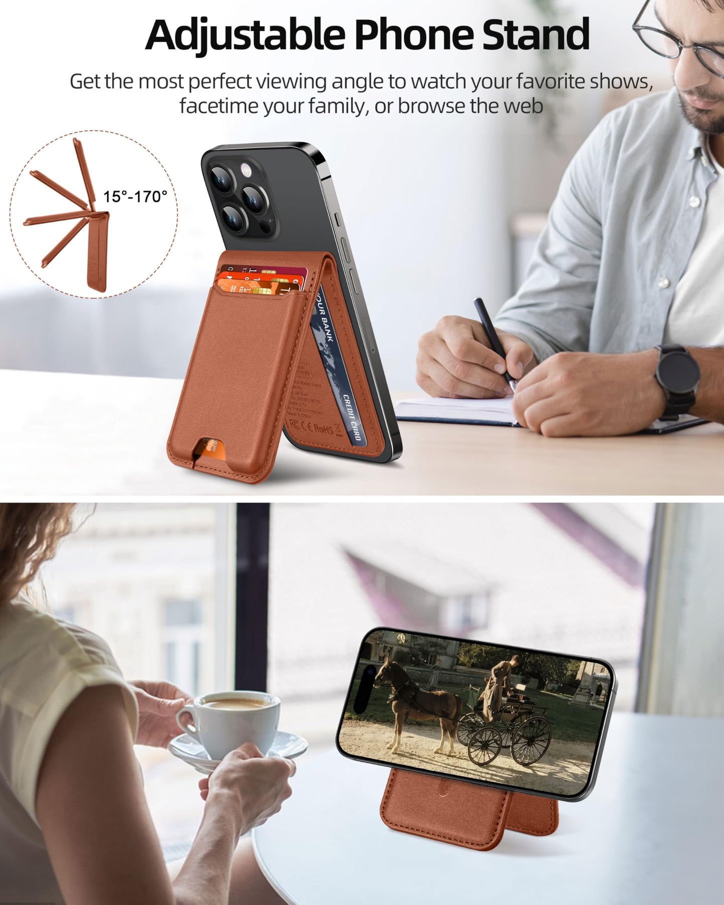 for Magsafe Wallet, Works with Apple Find My, Strongest Magnetic Wallet for iPhone 16/15/14/13/12 Series, for iPhone Walle t with Adjustable Stand, 3 Card Slots, 6 Cards Holder, Vegan Leather, Black