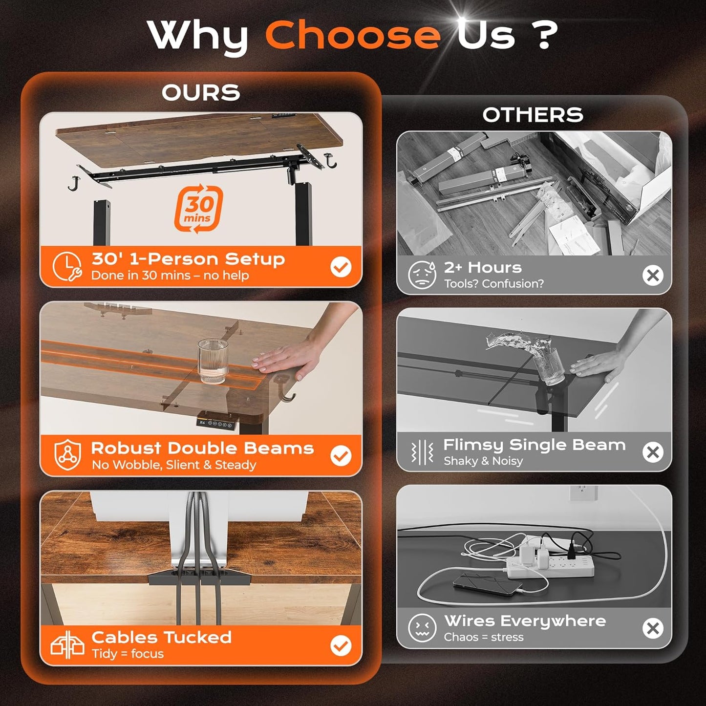 Huuger 55 x 28 Large Electric Standing Desk, Height Adjustable Computer Desk, 27.6" Deep Desktop, Stand up Gaming Office Desk with 2 Hooks, 3 Preset Heights, for Home Office, Rustic Brown