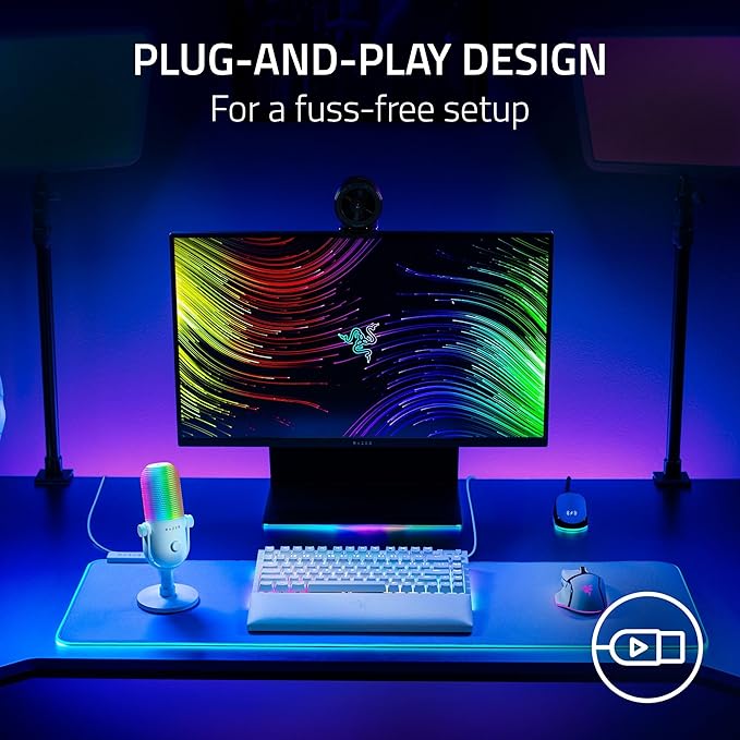 Razer Seiren V3 Chroma RGB USB Microphone: Stream & Game Reactive Lighting - Tap-to-Mute Sensor - Condenser Mic - Digital Gain Limiter & Shock Absorber - PC, Discord, OBS Studio, XSplit - White