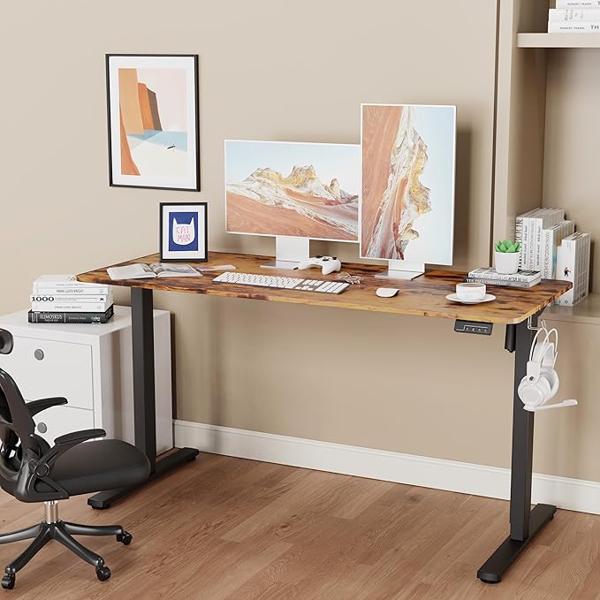 Electric Standing Desk Adjustable Height, 55x24 Inches Sit Stand up Desktop for Home Office, Ergonomic Rising Computer Table with Memory Preset, Rustic Brown
