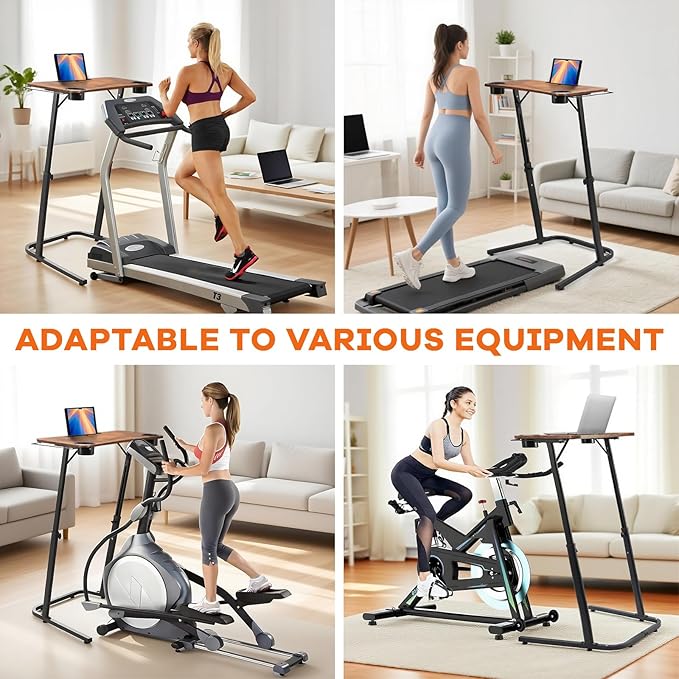 Treadmill Desk, Small Standing Desk for Walking Pad, 30-47 Inch Adjustable Height Walking Pad Stand for Treadmill, Portable Standing Table for Bike and Home Office Work - Brown