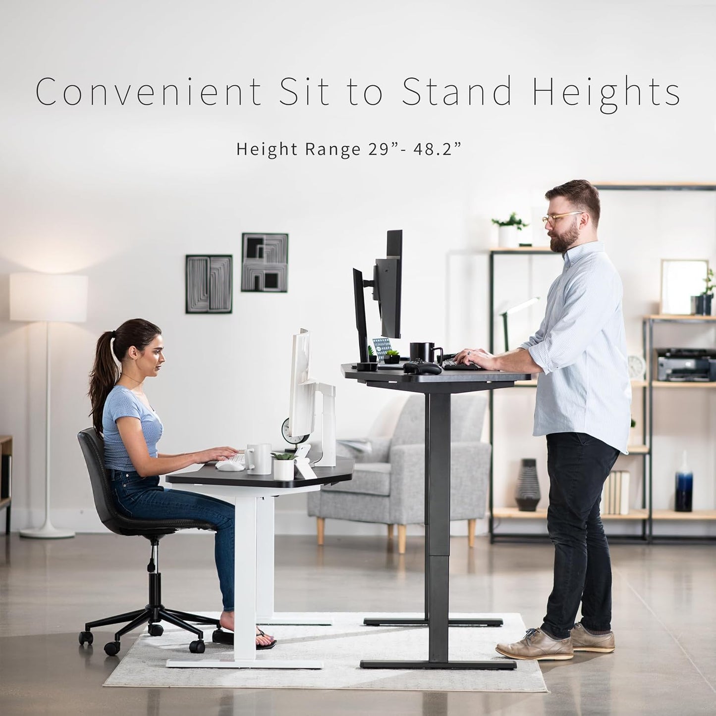 VIVO Electric 63 x 32 in Rustic Standing Desk, Memory Height Adjustment, 1B Series, Vintage Brown Top Black Frame, DESK-KIT-1B1N