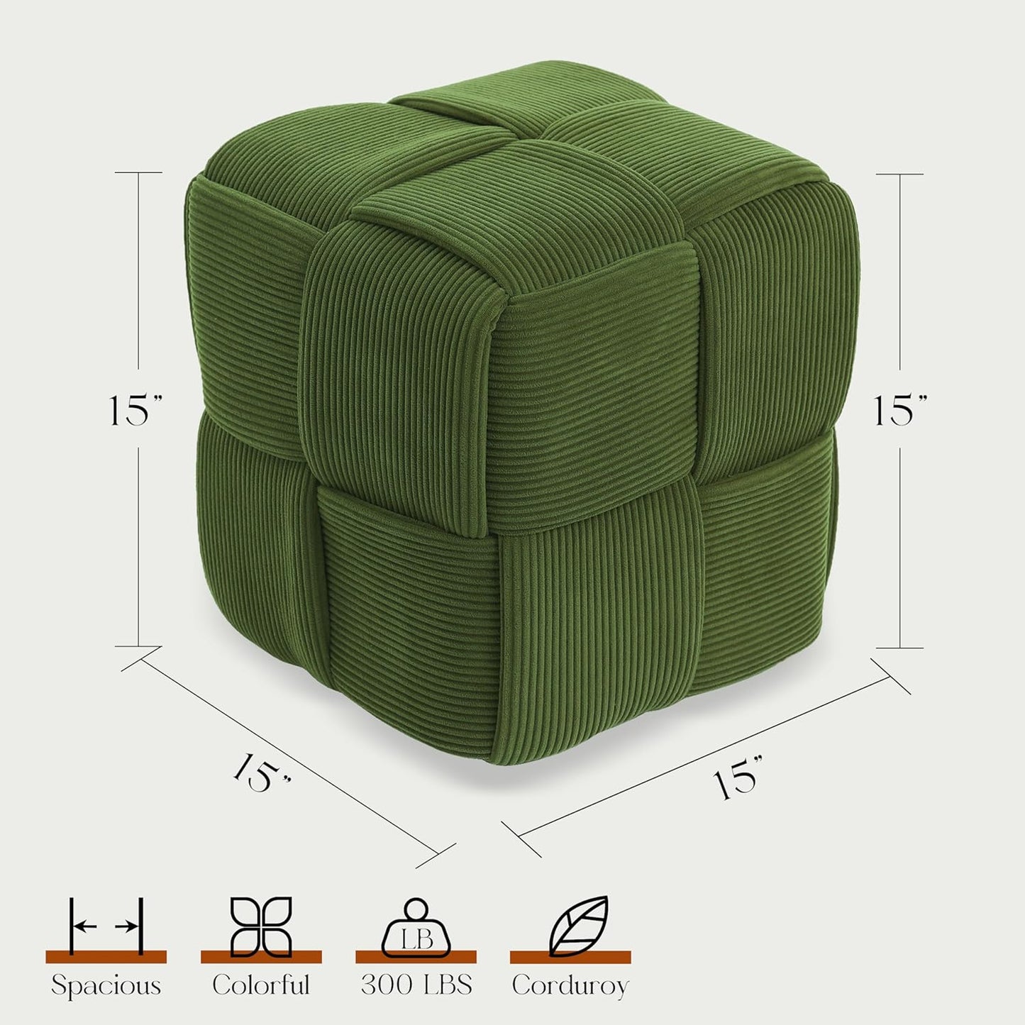 Ottoman Foot Rest Soft and Comfortable Ottoman Square Corduroy Woven Design Sofa Stool (Green)