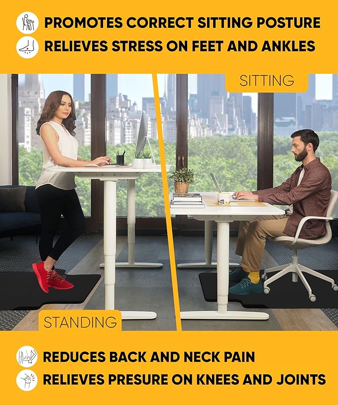 Office Chair Mat with Anti Fatigue Cushioned Foam - 2 in 1 Standing Desk Anti-Fatigue Comfort Mat for Hardwood Floor - Chair Mat for Rolling Chairs with Foot Rest Under Desk - 54”x 36”