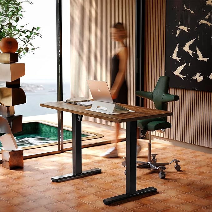 HUANUO 55 x 28 inch Electric Standing Desk Adjustable Height, 4 Memory Height Settings, Sit Stand Up Desk for Home Office & Computer Workstation, Black Walnut