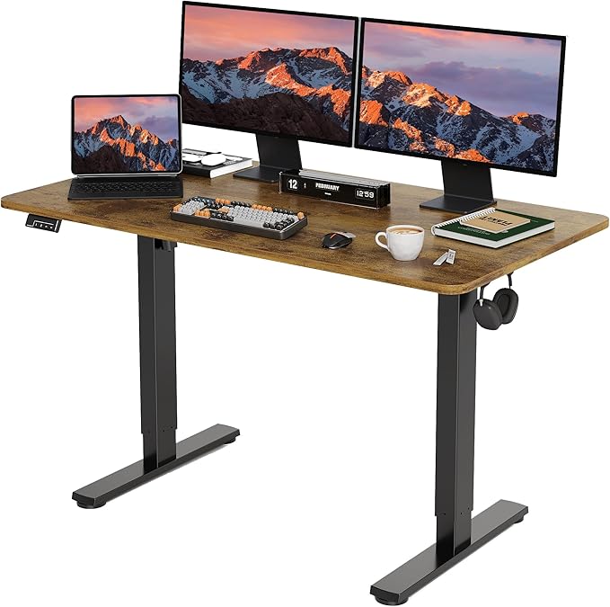 Electric Standing Desk Adjustable Height, 48x24 Inches Sit Stand up Desktop for Home Office, Ergonomic Rising Computer Table with Memory Preset, Rustic Brown