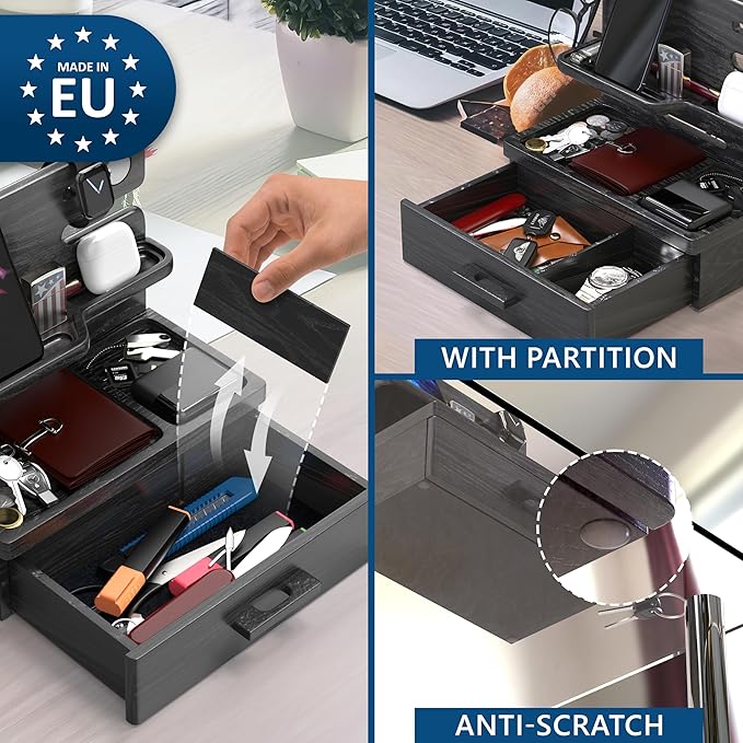 BarvA Phone Docking Station with Drawer Organizer | Night Stand Desk Charging Station | Upgraded Nightstand Organizer | Dresser Smart Watch Earbuds Phone Stand | Room Decor Gifts for Women Men Mom