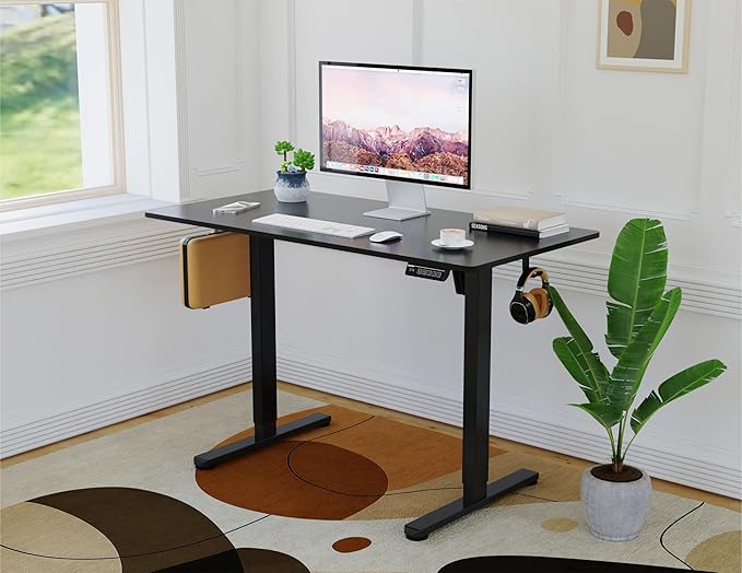 Electric Standing Desk 48 x 24 Inches - Height Adjustable Sit Stand Desk with Black Top & Black Frame, Home Office Desk for Work/Gaming, Quiet Motor, Memory Presets, Black