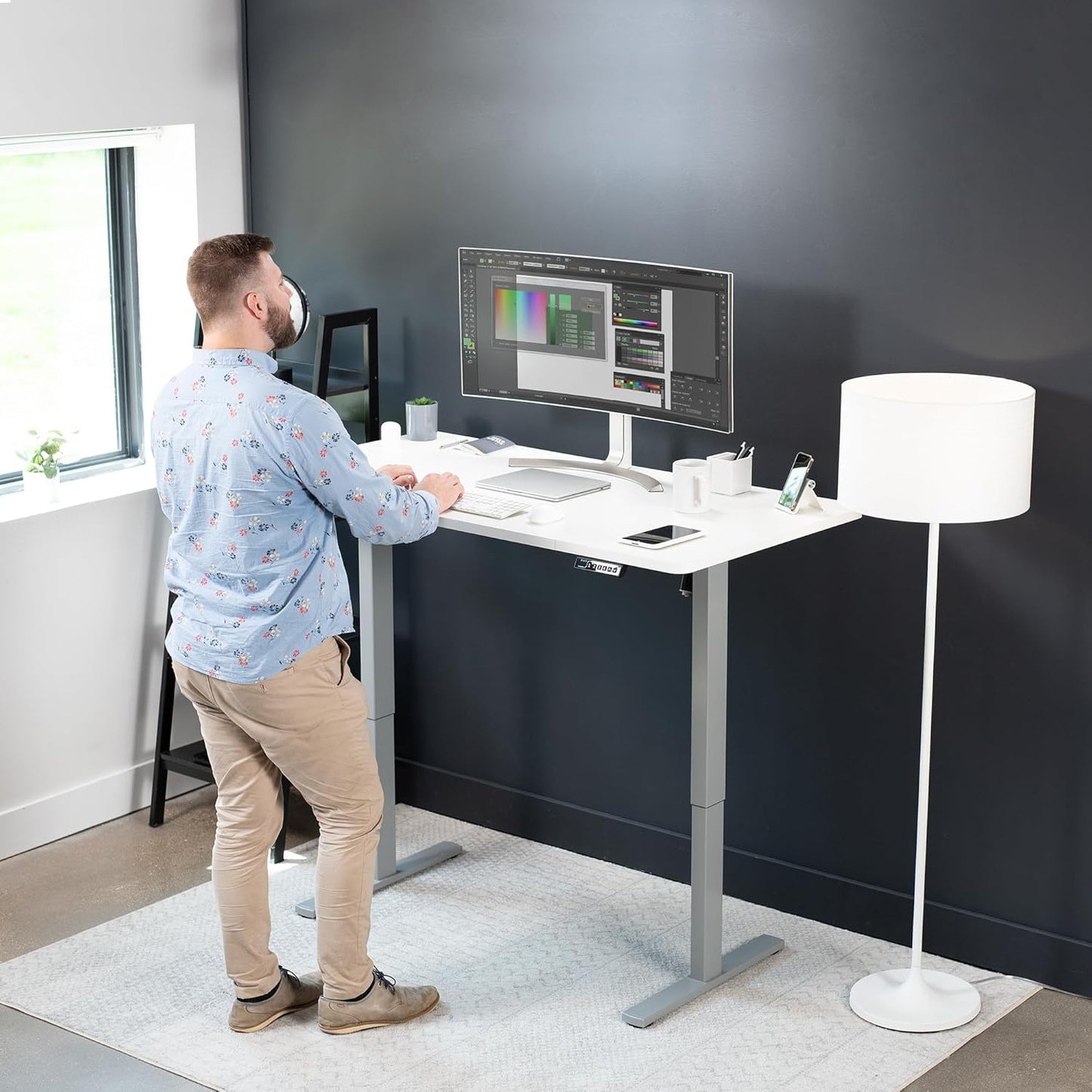 VIVO Electric 60 x 30 in Standing Desk, Memory Height Adjustment, 1B Series, White Top Gray Frame, DESK-KIT-1G6W-30