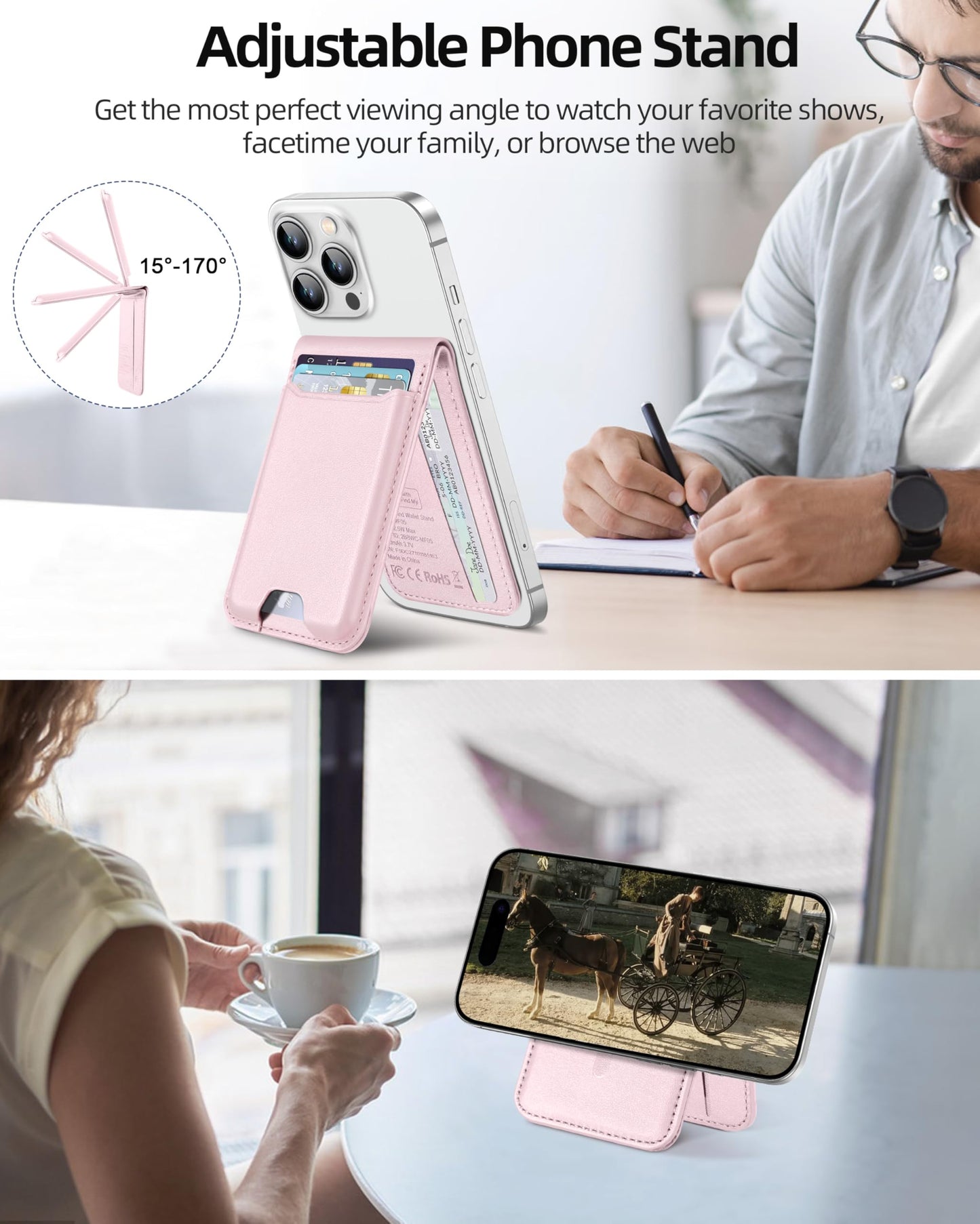 for Magsafe Wallet, Works with Apple Find My, Strongest Magnetic Wallet for iPhone 16/15/14/13/12 Series, for iPhone Walle t with Adjustable Stand, 3 Card Slots, 6 Cards Holder, Vegan Leather, Black