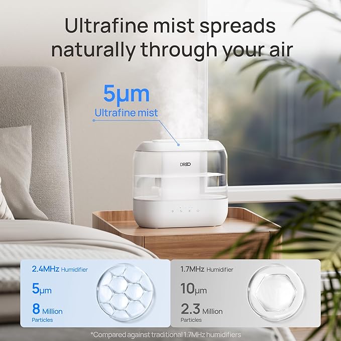 Dreo Humidifiers for Bedroom, Top Fill 4L Supersized Cool Mist Humidifier, 36H Runtime, 28 dB Quiet Ultrasonic Air Humidifier for Large Room, Plants, Baby Nursery, Indoor, Night Light, Easy to Clean
