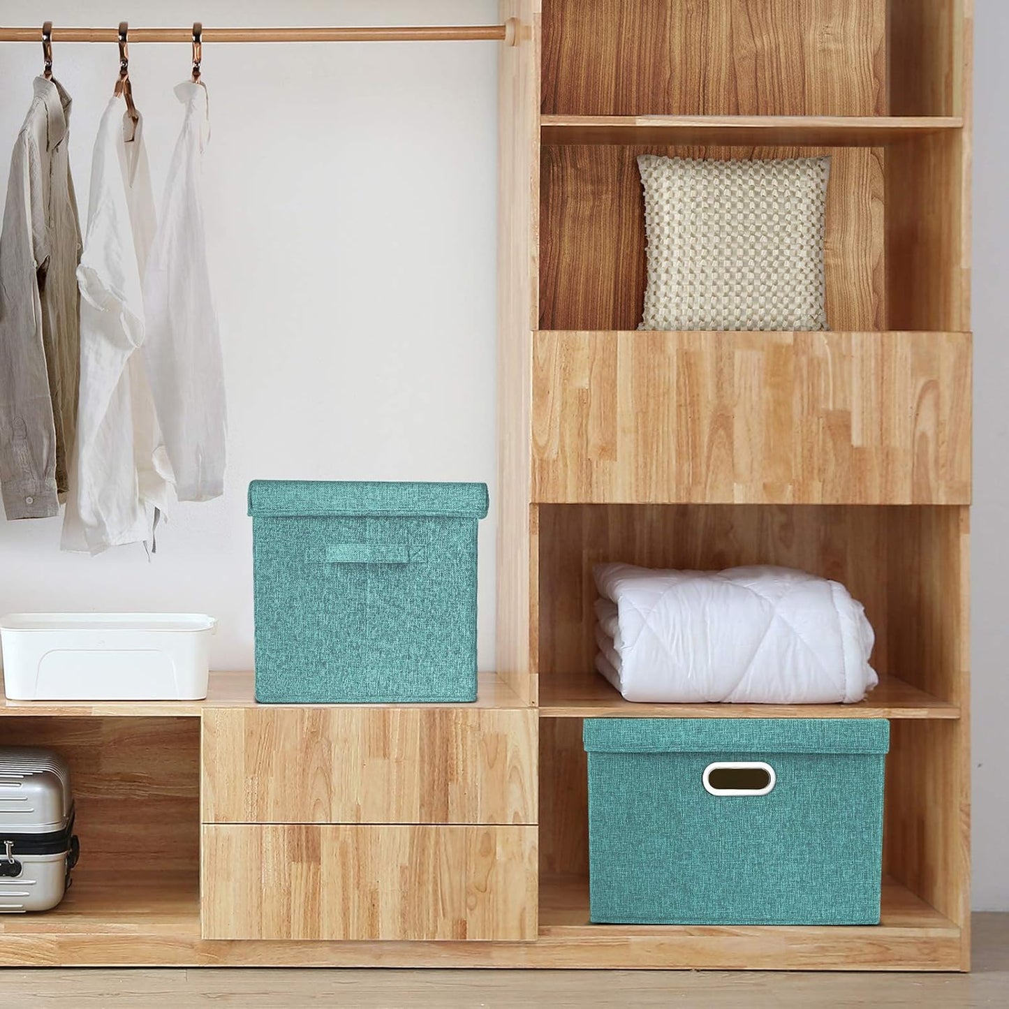 TYEERS Collapsible Storage Bins With Lids, Large Fabric Storage Boxes - 2 Pack - Aqua Deep