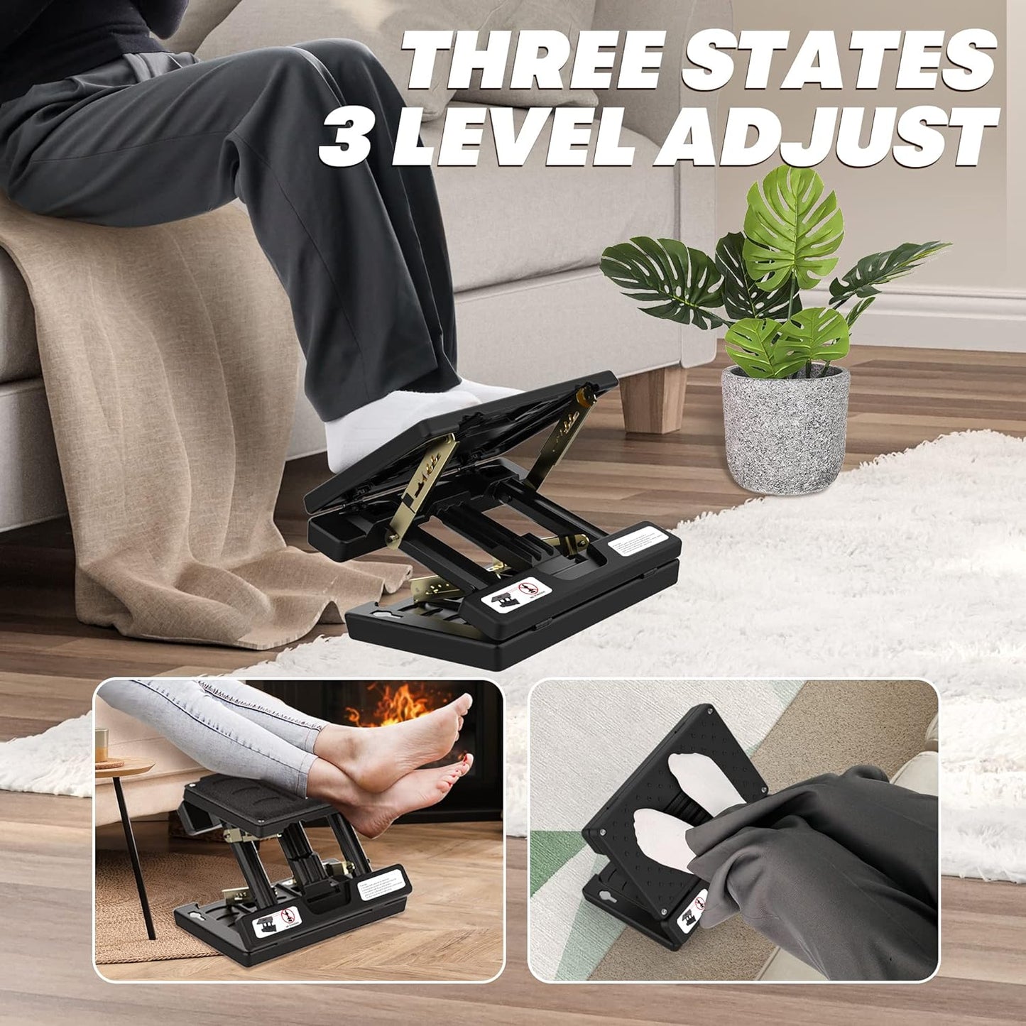 Foot Rest for Under Desk at Work, Height Adjustable Footrest with Massage Roller and Soft Pad, Foldable Ergonomic Foot Rest for Car, Underdesk, Home, Train(Grey)