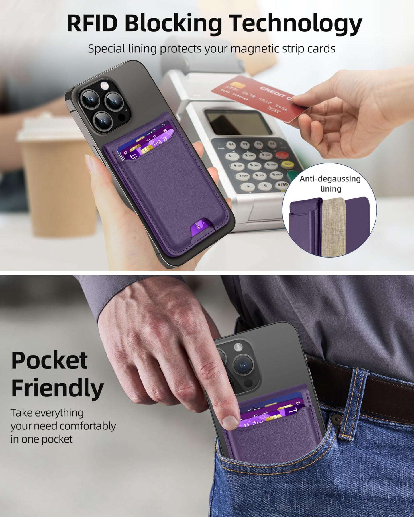 for Magsafe Wallet, Works with Apple Find My, Strongest Magnetic Wallet for iPhone 16/15/14/13/12 Series, for iPhone Walle t with Adjustable Stand, 3 Card Slots, 6 Cards Holder, Vegan Leather, Black