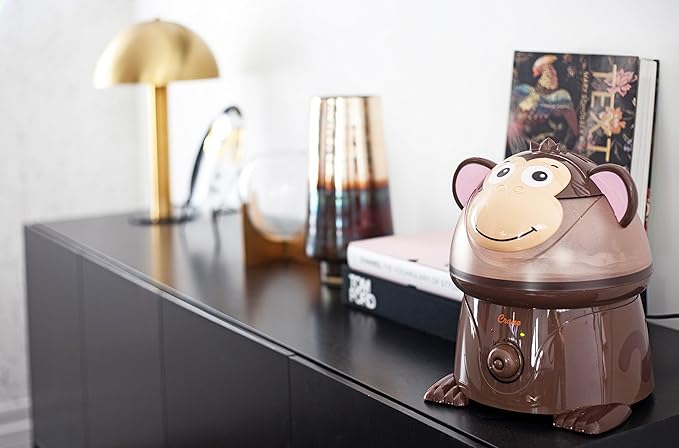 Crane Adorables Ultrasonic Humidifiers for Bedroom and Baby Nursery, 1 Gallon Cool Mist Air Humidifier for Large Room or Kid's Room, Humidifier Filters Optional, Monkey