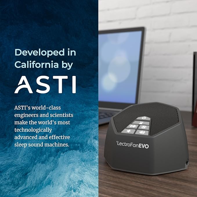 Adaptive Sound Technologies LectroFan EVO White Noise Machine - Compact Sleep Sound Machine for Bedroom, Travel, Study & More - 22 Non-Looping Fan, White & Ocean Noise Variations - Charcoal