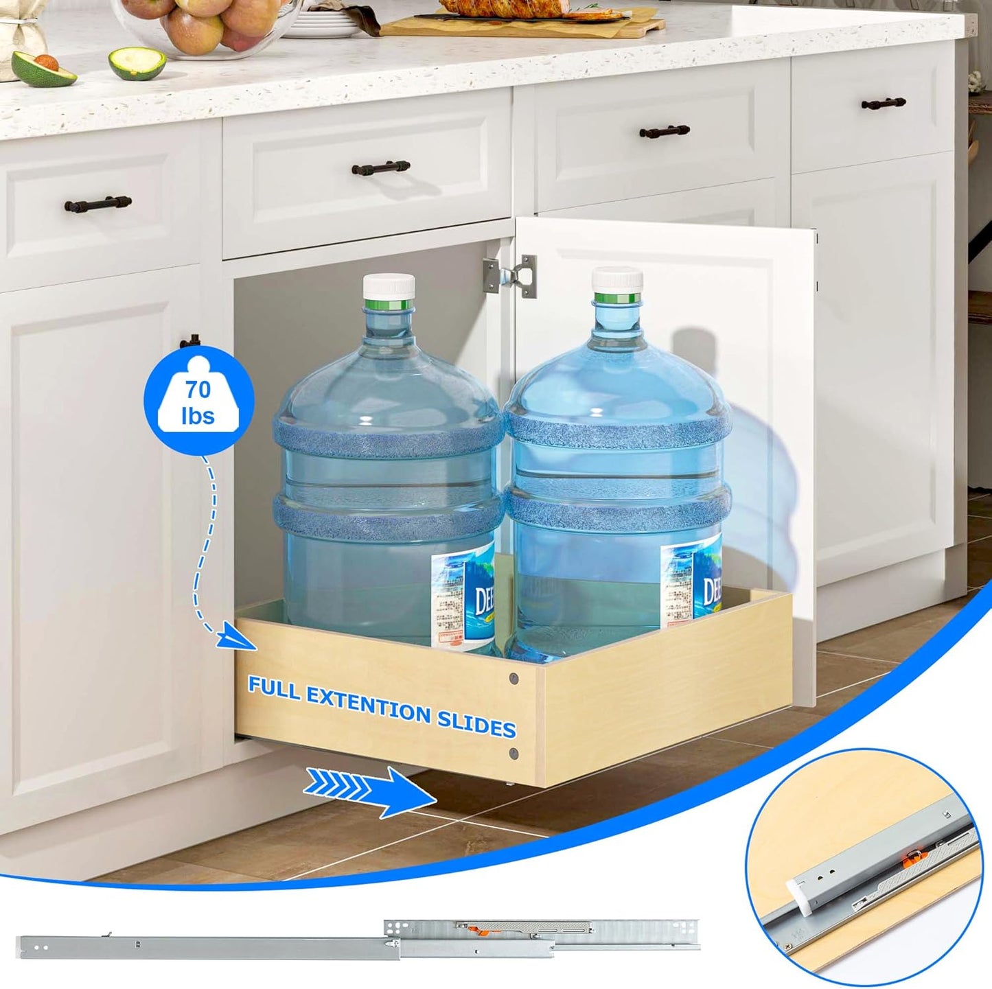 WelFurGeer Soft Close Pull Out Drawers for Cabinets, 14" W x 22" D Pull Out Cabinet Organizer, Space-Saving Cabinet Organizer with Easy Installation, Durable Pullout Drawers for Home Kitchen