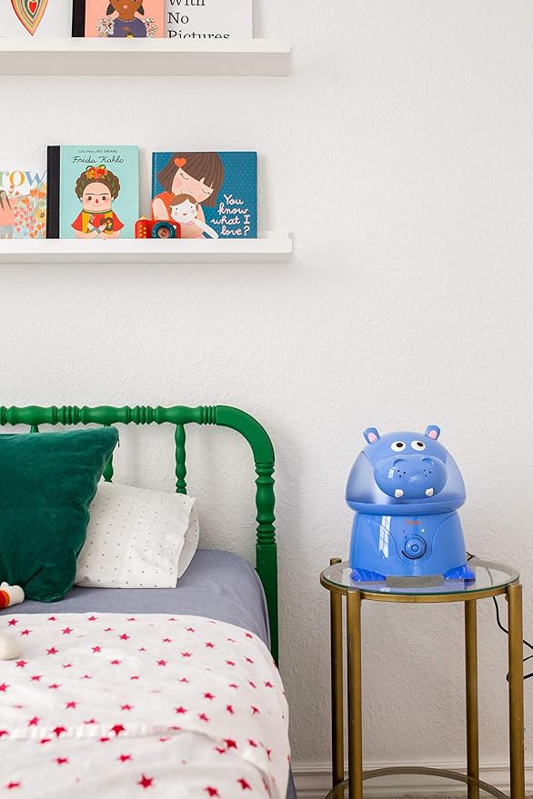 Crane Animal Humidifier for Kids Bedroom, 1 Gal. Cool Mist Humidifier with Adjustable Settings, Optional Filter, Auto Shut-Off, Hippo
