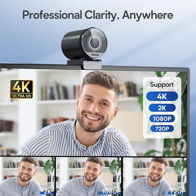 EMEET SmartCam S800-4K Webcam with Tripod for Streaming, Sony 1/2'' Sensor, Supports HDR, PDAF&TOF Dual-autofocus, 1080P@60FPS, Adjustable Heights with 360° Swivel Head, Perfect for Live Streaming