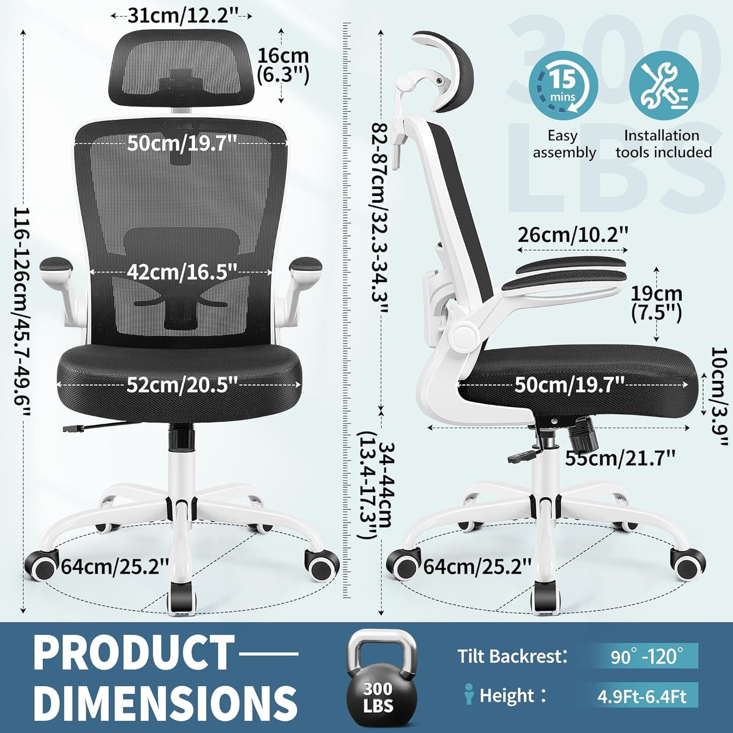 FelixKing Ergonomic Office Chair, Headrest Desk Chair with Adjustable Lumbar Support, Home Office Swivel Task Chair with High Back and Armrest, Adjustable Height Gaming Chair (White)