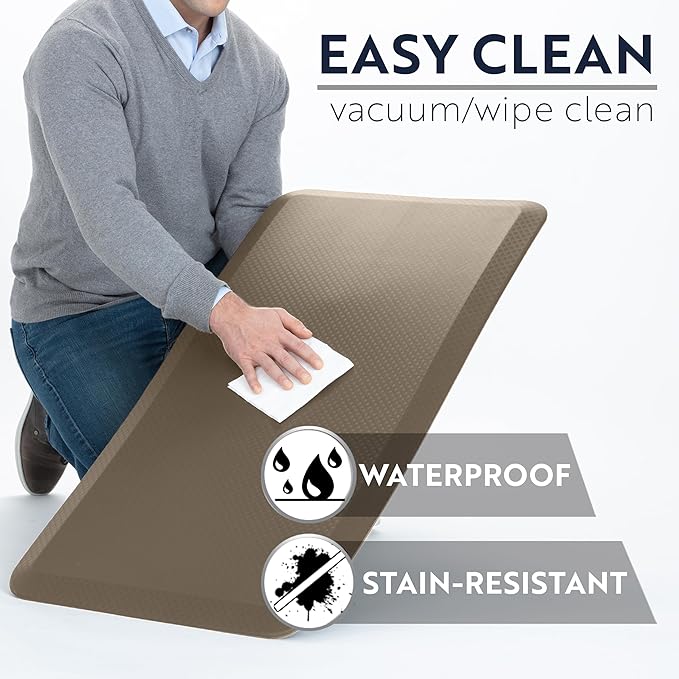 KANGAROO Thick Ergonomic Anti Fatigue Mats for Kitchen Floor, 58x20, Cushioned Standing Office Desk Mat, Waterproof Scratch Resistant Topside, Supportive All Day Comfort Padded Foam Rugs, Beige