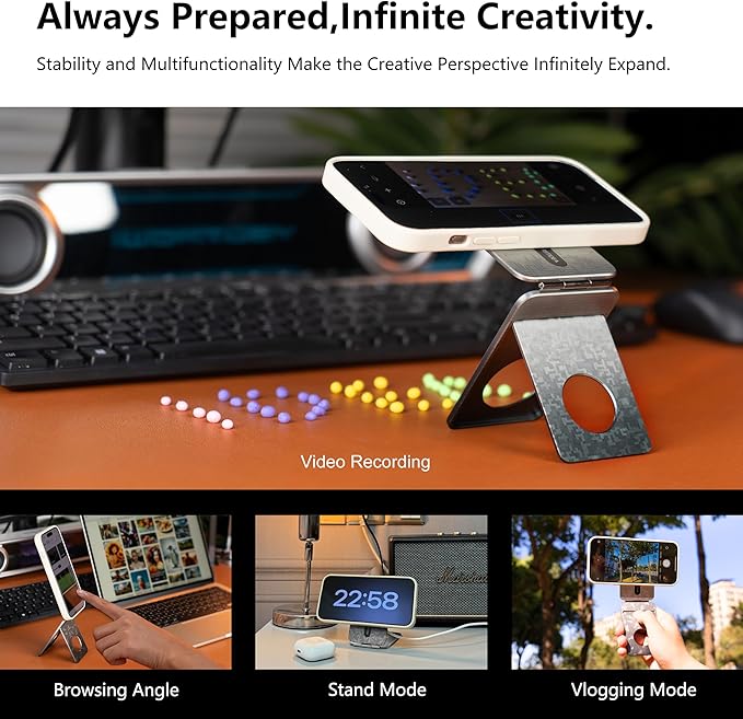 Phone Tripod Stand, Aluminum Alloy Mini Tripod Compatible with Magsafe iPhone 16/15/14/13/12 Series, Foldable Strong Magnetic Phone Stand, Mult-Angle Adjustment Selfie Stick (Mosaic Grey)