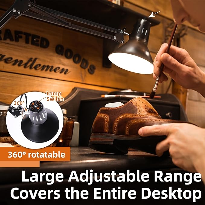 2 Pack Desk Lamp w/A19 E26 LED Bulb for Home Office Eye-Caring Metal Extra Tall Swing Arm High Intensity Clamp Flexible Gooseneck Side Table Working Reading Computer Workbench 3000K+ 5000K Light