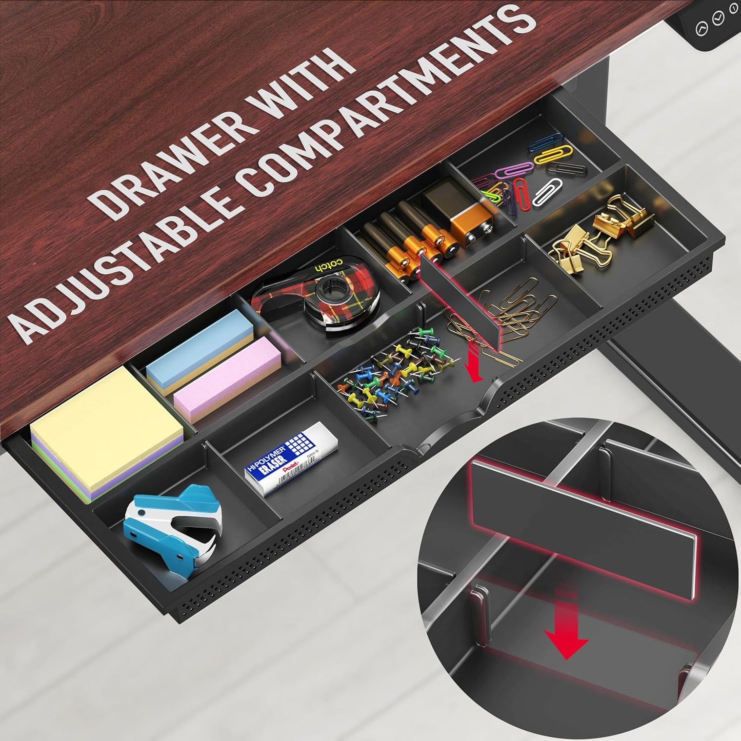 SHW 55 x 28 Inches Electric Height Adjustable Standing Desk with Drawer and Memory Preset, Cherry