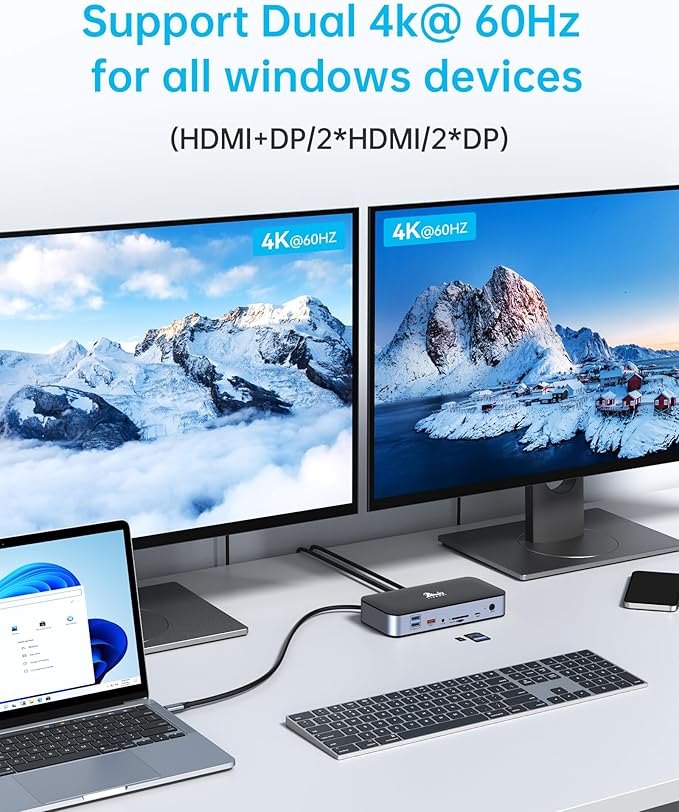 DisplayLink Docking Station,15-in-1 DisplayLink Dock for MacBook M1/M1 and Windows,2 HDMI Port,2 DP Port, 120W DC Power Supply,6 USB Ports,2.5G Gigabit Ethernet, SD/Micro sd,Audio