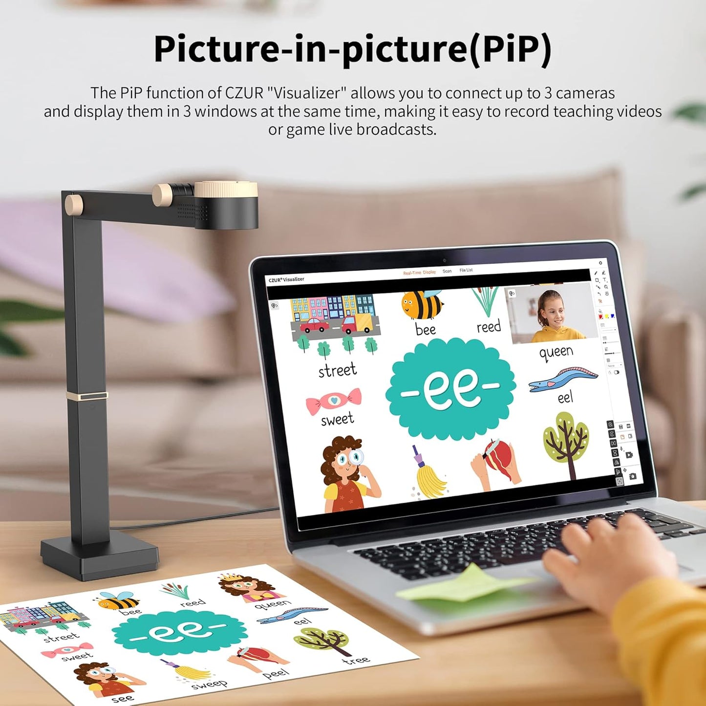 CZUR Fancy Pro 8MP USB Document Camera for Teacher, 4K Webcam with Microphone and LED Light, Up to 60fps, Auto Focus, for Remote Teaching, Live Streaming, Web Conference, for Mac and Windows