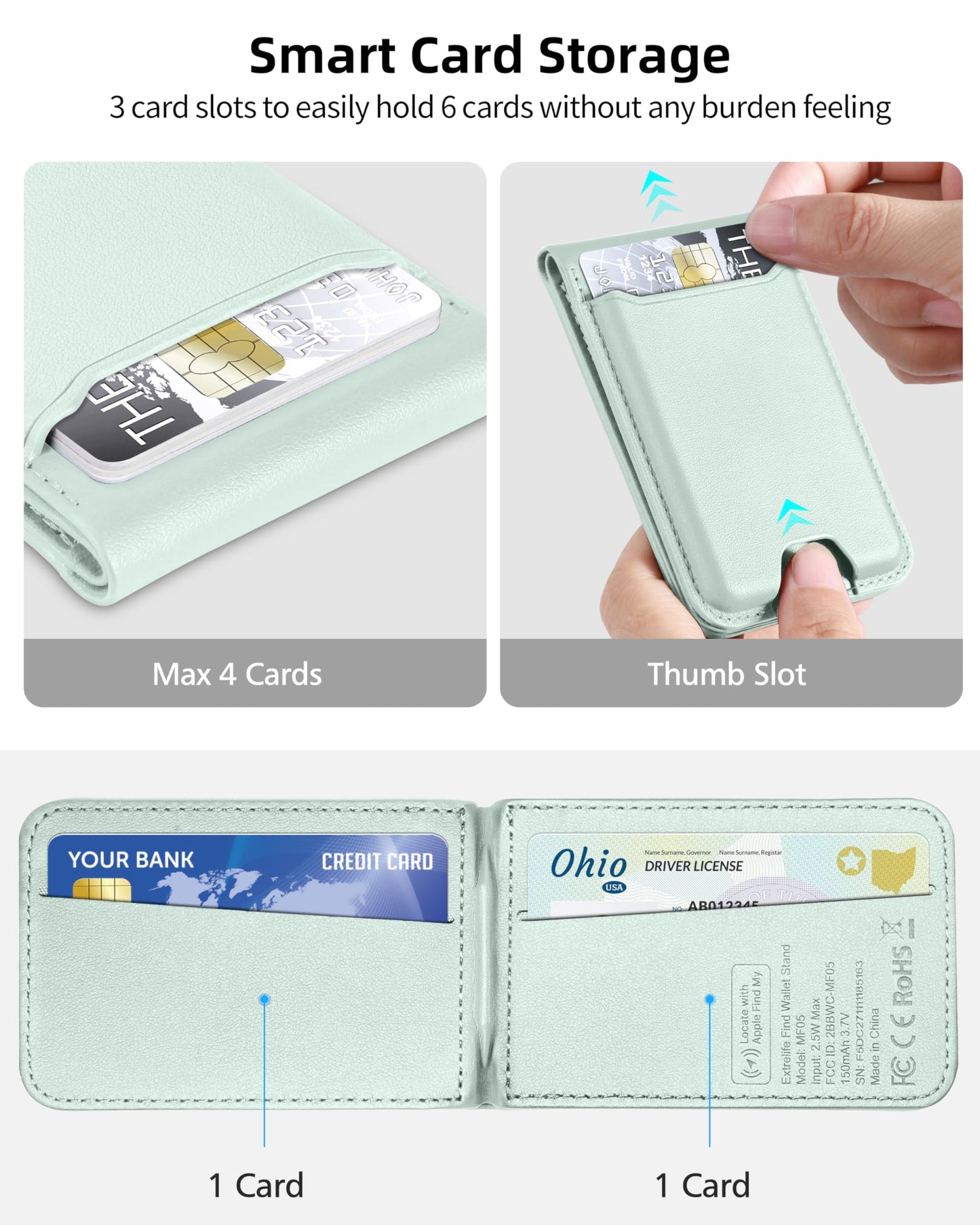for Magsafe Wallet, Works with Apple Find My, Strongest Magnetic Wallet for iPhone 16/15/14/13/12 Series, for iPhone Walle t with Adjustable Stand, 3 Card Slots, 6 Cards Holder, Vegan Leather, Black