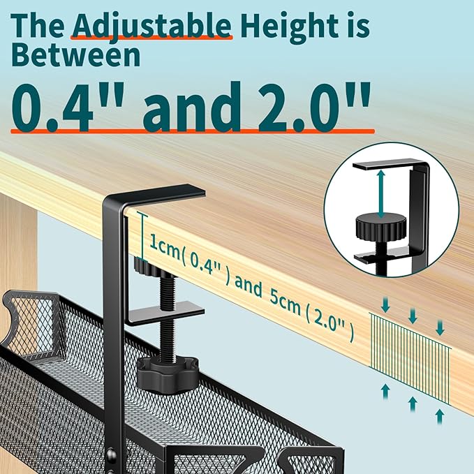 Under Desk Cable Management Tray Black, No Drill Organizer With Clamp for Wire Management, PC Cord Accessories & Workspace Organizers for Office, Home