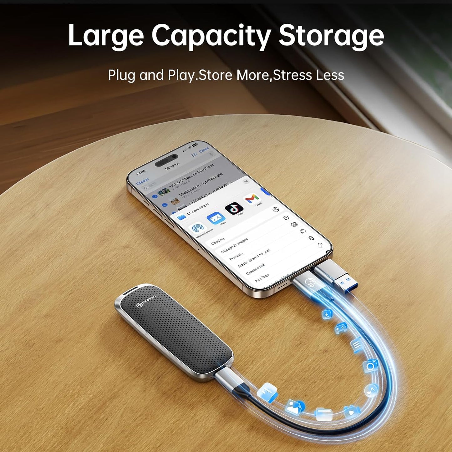 PHIXERO P10PRO External NVMe SSD 512GB, Up to 1050MB/s, USB 3.2 Gen2, Includes 2-in-1 USB C Cable, Portable Hard Drive for iPhone 15+/Android/Windows/Mac, Black