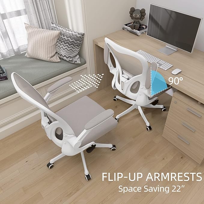 Monhey Office Chair Ergonomic Desk Chair with Lumbar Support&Headrest&Flip-up Arms Height Adjustable Rocking Swivel High Back Computer Chair Warm Taupe Mesh Study Chair (01Khaki)