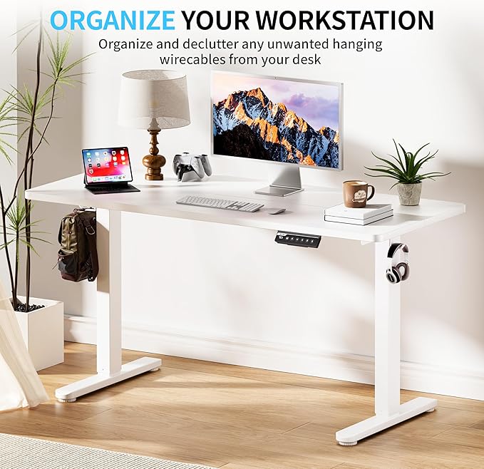 BIZUM Electric Standing Desk, 55x24 inches Height Adjustable Desk, Sit to Stand Desks Memory Gaming Computer Workstation for Home Office, White