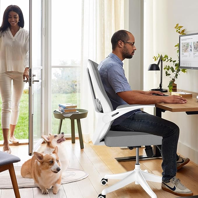 Computer Office Chair, Ergonomic Comfort Home Desk Chair, Mid Back Gaming Chair with Wheels, Adjustable Height, Lumbar Support, Flip-up Armrest with 350LBS Capacity