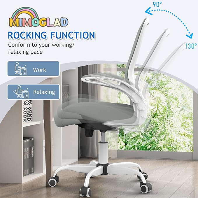 Mimoglad Ergonomic High Back Mesh Office Chair, Adjustable Lumbar Support, Thickened Seat Cushion (Modern, Moon Gray)