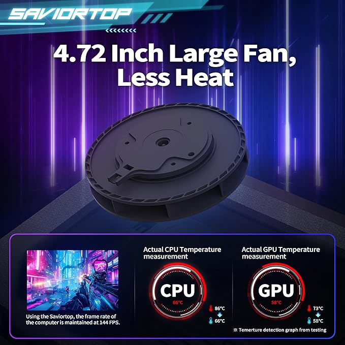 Brook Saviortop Gaming Laptop Cooler, IC Core Cooling Pad with Advanced Turbo Fan, Fast Cooling for Laptops 10-19in, Adjustable Speed, Touch Control, USB-C & USB-A Ports, Compact & Portable Design