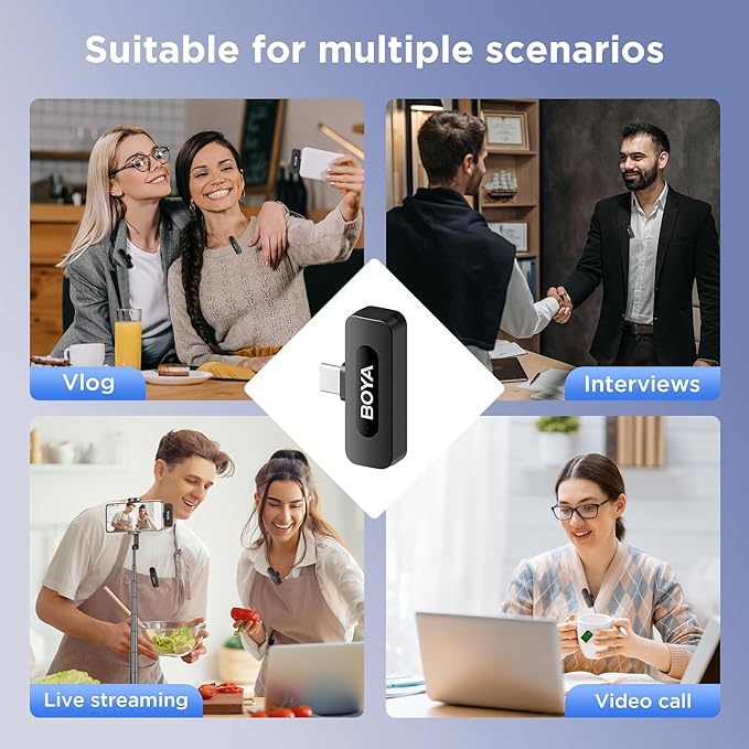 BOYA BY-V30 Wireless Lavalier Microphone,USB Type-C Mini Laple Mics for iPhone16,Android Smartphone,36H Battery,Noise Reduction,328FT Range Clip-on Condenser Mic for YouTube Interview TikTok