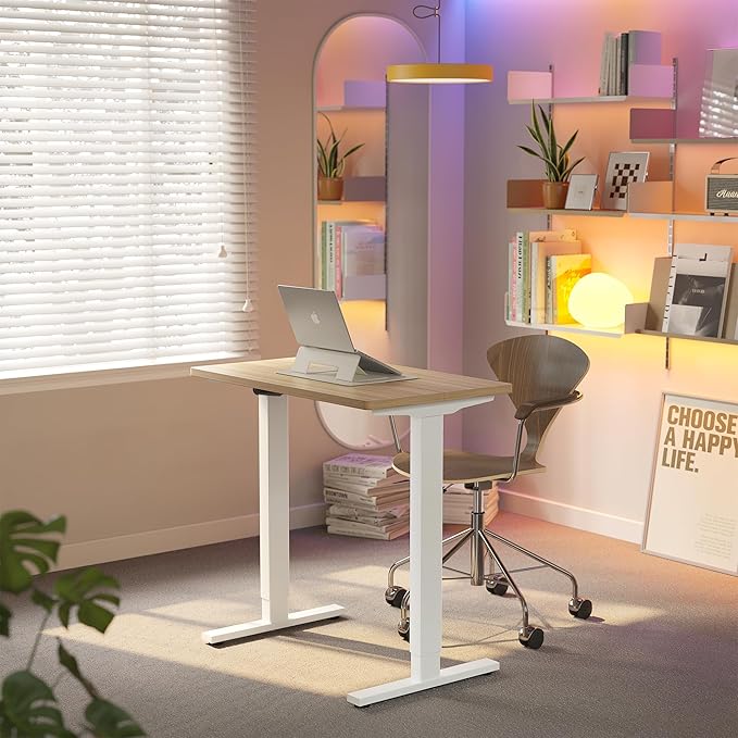 HUANUO 32" Small Electric Standing Desk Adjustable Height, 4 Memory Height Settings, Sit Stand Up Desk for Home Office & Computer Workstation, LightWalnut