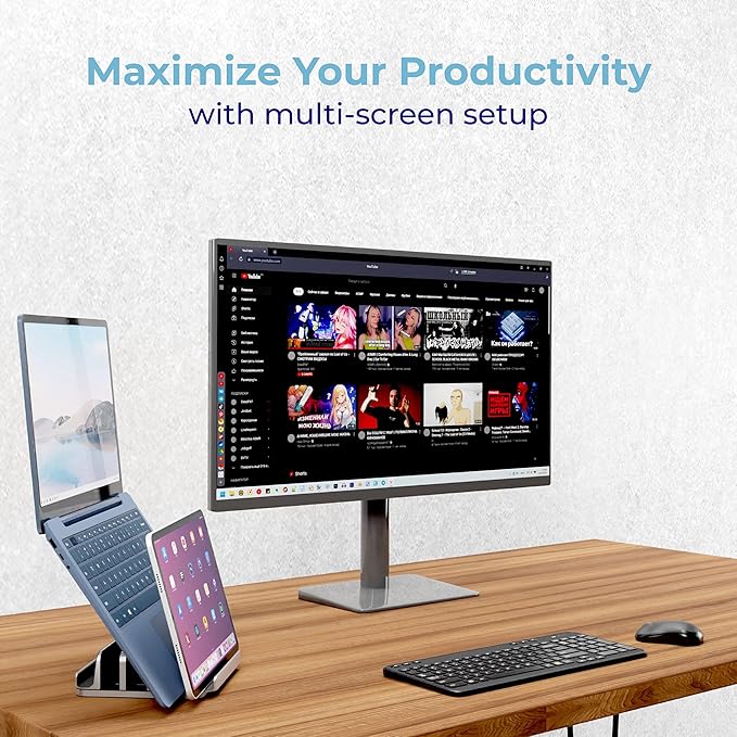 Adjustable Laptop Stand, 5 Slots, Aluminum Space-Saving, for Apple MacBook/Surface/Galaxy/Tablet/iPad/iPhone, Silver