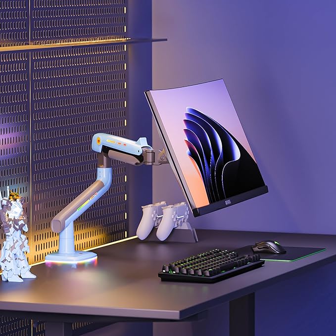 Gaming Monitor Arm for Flat/Ultrawide/Curved Monitors 32 to 60 inch, Heavy Duty Monitor Stand Load up to 20 kg, VESA 75/100 mm Mount (Gulf Blue)