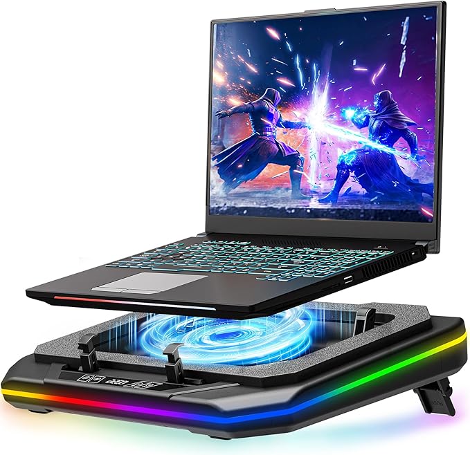 MOUNTUP RGB Laptop Cooling Pad for 13-19 Inch, Max 3500RPM Gaming Laptop Cooler, Cooling Pad Stand with Touch Switch to Control Speed, Laptop Fan Cooling Pad with Powerful 4.72 Inch Turbo Fan