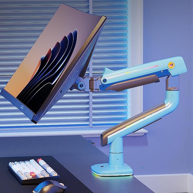 Gaming Monitor Arm for Flat/Ultrawide/Curved Monitors 32 to 60 inch, Heavy Duty Monitor Stand Load up to 20 kg, VESA 75/100 mm Mount (Gulf Blue)