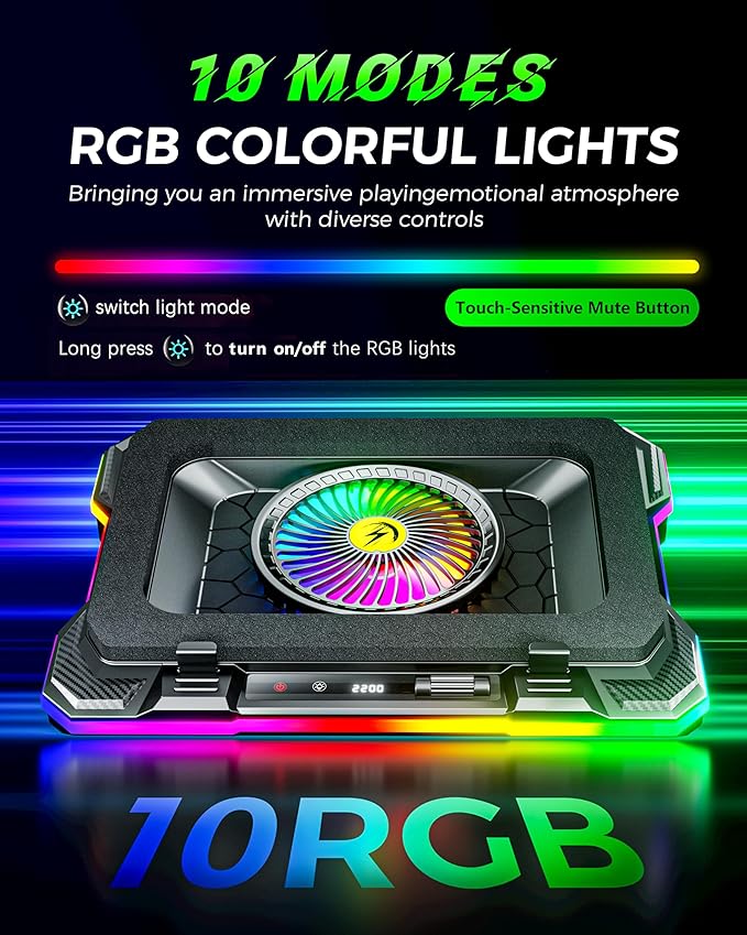 ChillCore RGB Gaming Laptop Cooling Pad with 5.5" Turbo Fan, Rapid Cooling for 15.6-19.3" Laptops, Variable Speed Control, 7 Adjustable Heights - K1 5V RGB