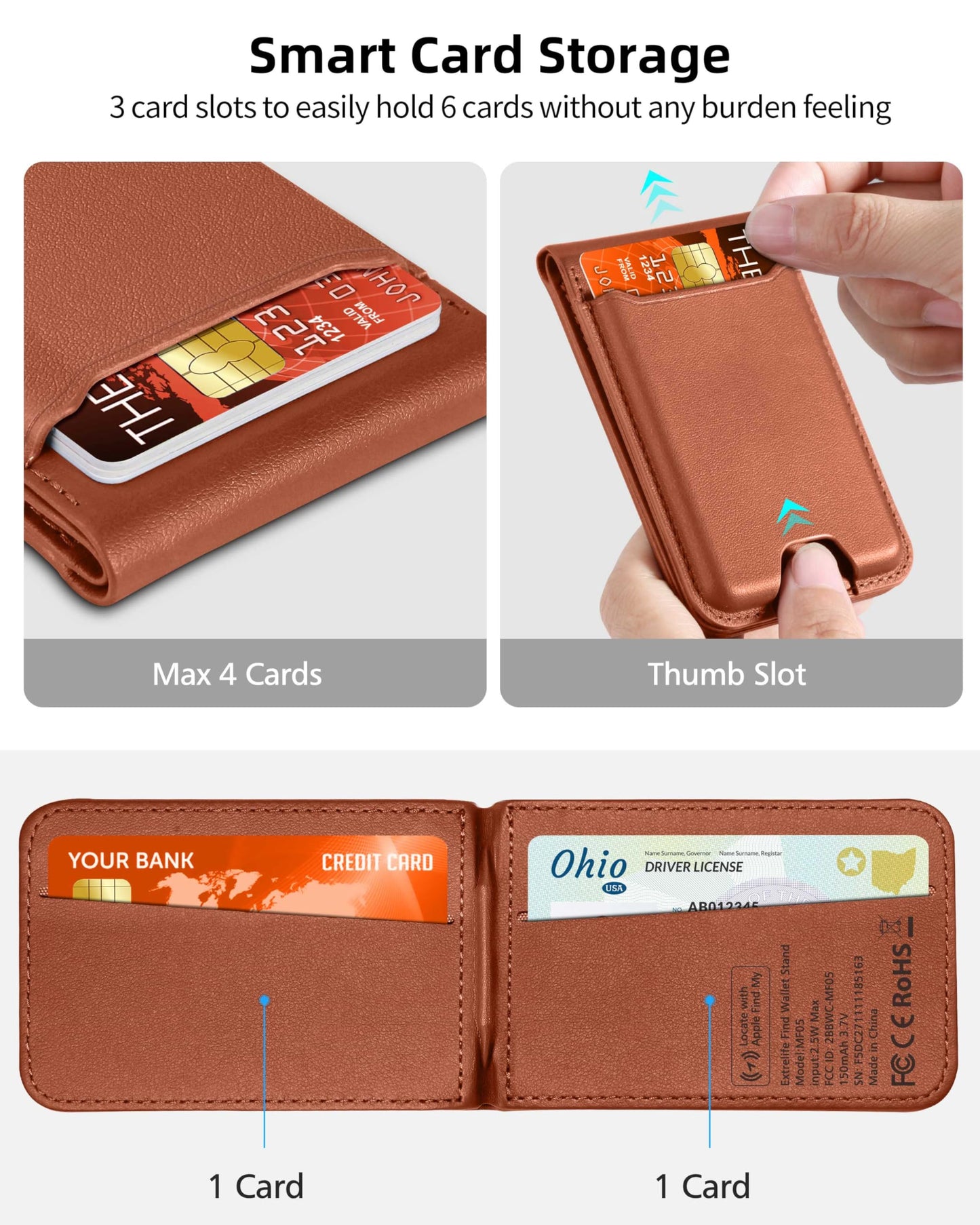 for Magsafe Wallet, Works with Apple Find My, Strongest Magnetic Wallet for iPhone 16/15/14/13/12 Series, for iPhone Walle t with Adjustable Stand, 3 Card Slots, 6 Cards Holder, Vegan Leather, Black