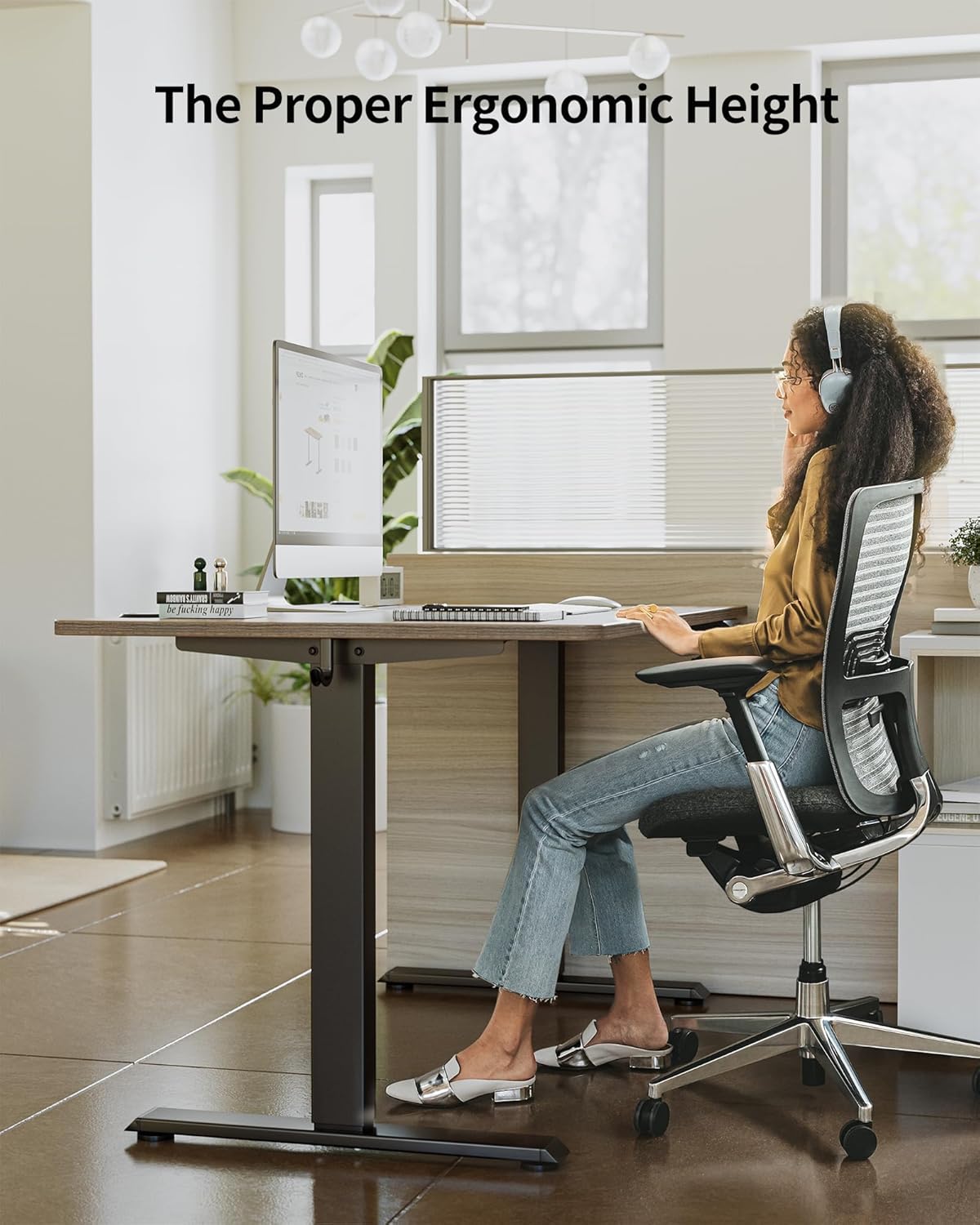 FEZIBO One-Piece Standing Desk Adjustable Height Stand up Home Office Desk, 48x24 Inch Electric Standing Computer Desk, with 4 Memory Presets, Fixable casters, Rustic Brown