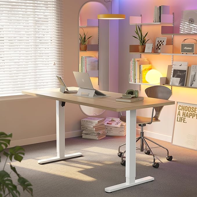 HUANUO 71 x 30 inch Electric Standing Desk Adjustable Height, 4 Memory Height Settings, Sit Stand Up Desk for Home Office & Computer Workstation, Light Walnut