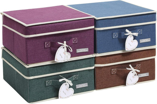 YueYue Foldable Fabric Closet Organizer Bins Box Storage - 4 Pack 12.4 X 12 X 6.7 Inch Storage Bins With Lids 4 Dark Color Boxes - Bins Storage Box Cloth Basket Pack Lid