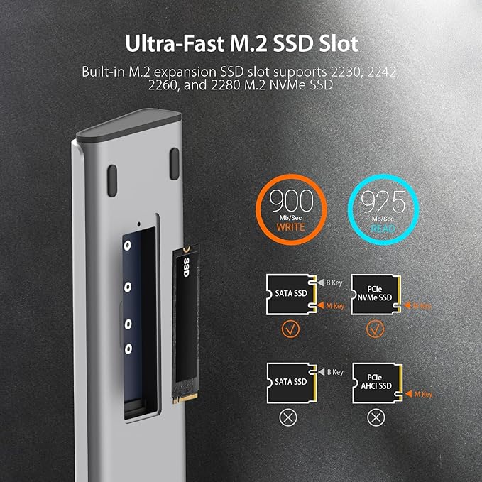 j5create USB C Dual 4K60 Display Docking Station (12-in-1), Built-in M.2 SSD Slot, HDMI, DisplayPort, 10Gbps USB-A, Card Reader, PD 100W, Ethernet, for Surface Pro 7/8/9/11 (JCD551)